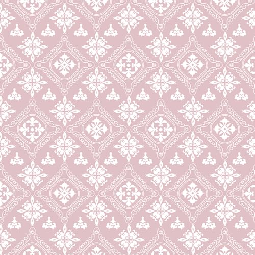 Image of Fiula Vintage Damask Wallpaper Peel and Stick 44cm x 3m – Blush Pink Floral Self Adhesive Wall Paper, Removable, Waterproof & Shabby Chic Wallpaper for Bedroom & Living Room