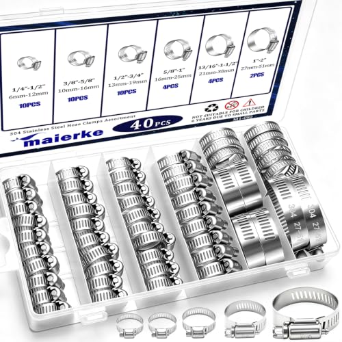 40PCS 304 Stainless Steel Hose Clamps Assortment Kit