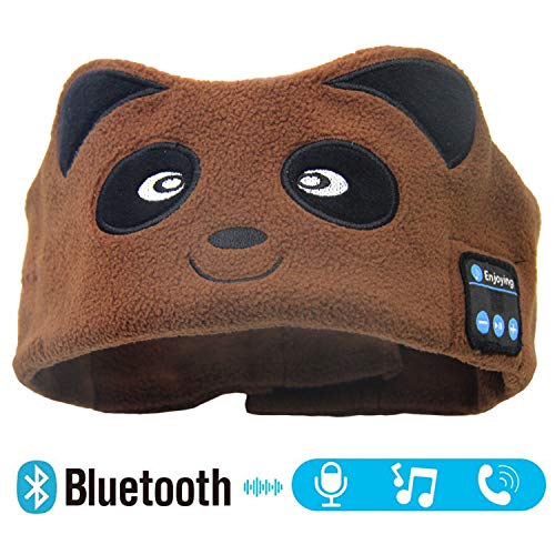 Kids Bluetooth 5.0 Sleeping Eye Mask Headphones, Bear Wireless Hands-Free Soft Music Headb