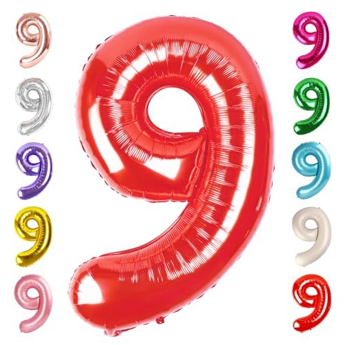 Image of 9 Balloon Numbers Birthday Decorations, 40In Red Balloons for Men Women | Eye-catching Appearance, Perfect Decorative Centerpieces, Convenient Self-sealing Structure, Widely for Various Occasions