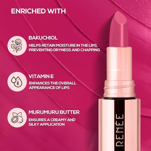 Image of RENEE Everstay Matte Lipstick - Pink Aura, Long Stay, Hydrating & Non-Drying, Smudge & Transfer Proof, Lightweight, Intense Pigment, Full Coverage, Vitamin E Infused, for All Occasions, 4.2g
