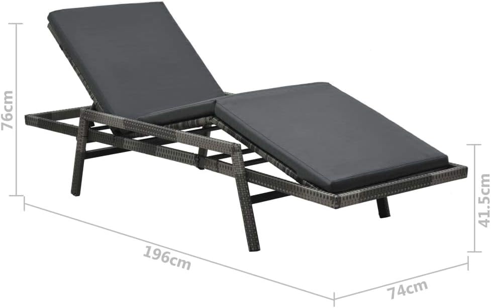 Sun Lounger with Cushion,Outdoor Chaise Lounge,Patio Lounge Chair,Beach Sunbathing Chair,Camping Chair,Portable Loungers,Adjustable Backrest and Footrest,for Outdoor,Patios,Pools,Poly Rattan Gray