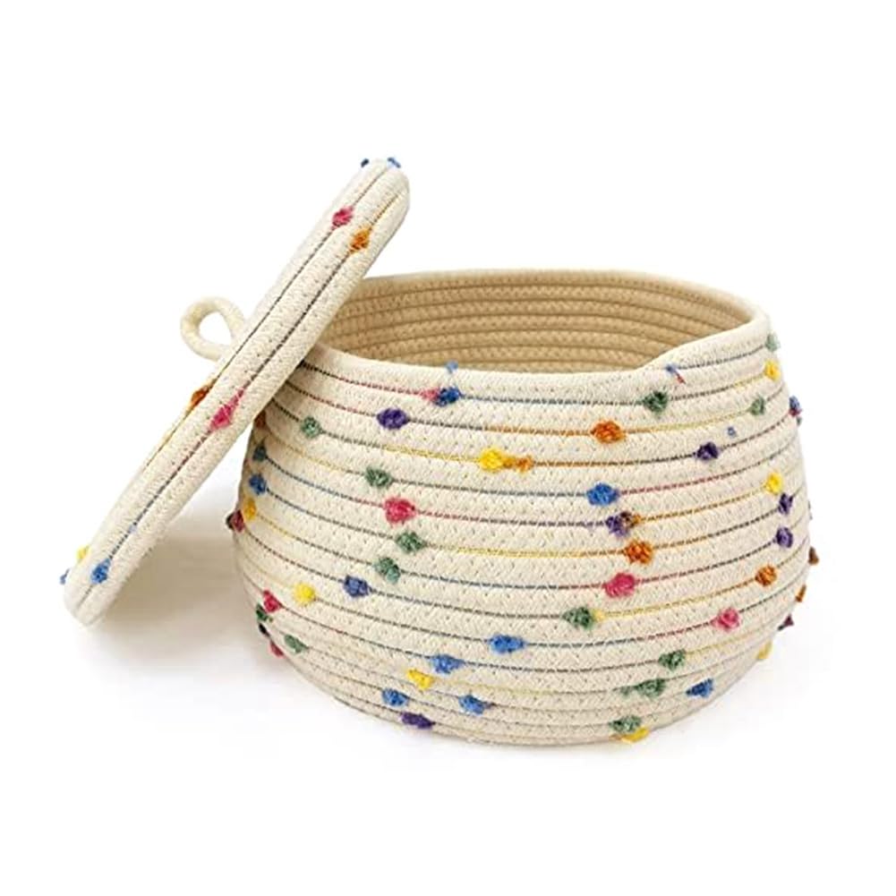 CTRLZS Small Rope Basket Small Rope Basket with Lid Small Round Woven Storage Basket with Lid for Organizing