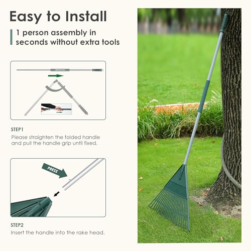 Râteau à feuilles de 55,9 cm pliable avec manche léger pour herbes et débris végétaux - 6