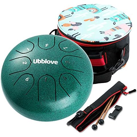 Ubblove Steel Tongue Drum for Kids: 8 Notes 6 Inches Key of C Metal Steel Drums Instrument with Bag for Meditation, Yoga, musical education, zen tone (Green) Cover