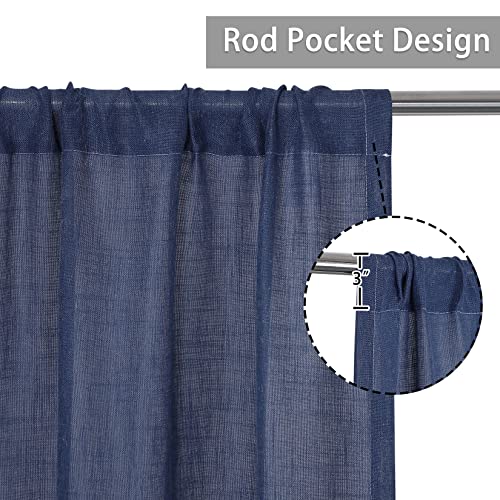 Homerry Navy And White Stripe Color Block Window Curtain Panel Linen Blend Rustic Button Drape Treatment For Bedroom Living Room Farmhouse With Rod Pocket, W52 X L72 Inches, Single Panel #TOP1