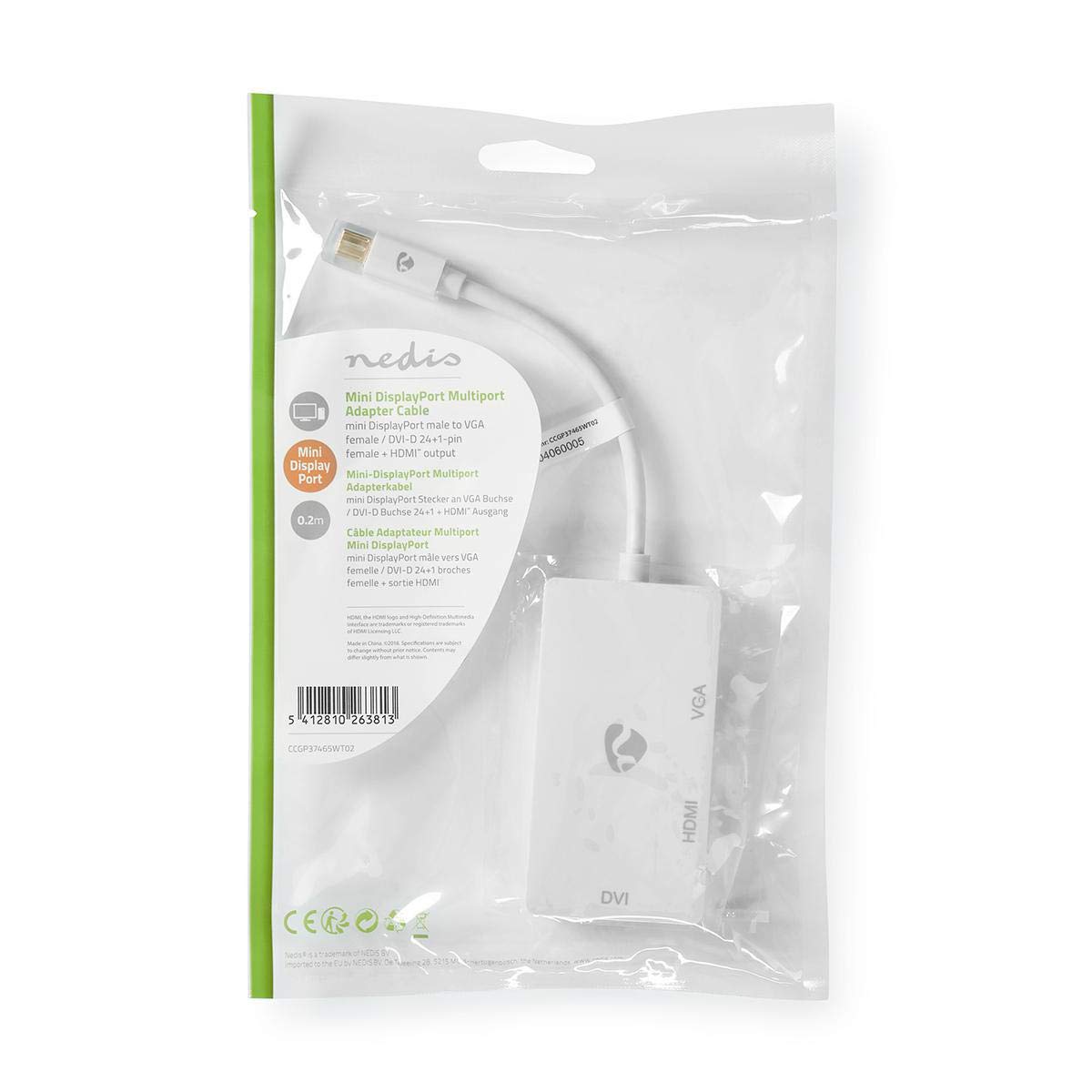 Cavo Mini DisplayPort - DisplayPort 1.2 - Mini DisplayPort maschio - DVI-D 24+1 Pin Femmina/Ingresso HDMI/VGA Femmina 15p - 21.6 Gbps - Placcato nickel - 0.20 m - Tondo - PVC - Bianco