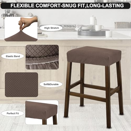 Image of NeColorLife Rectangle Bar Stool Covers Waterproof,Light Coffee,2 Pack | Stretch Saddle Seat Covers for Counter Height, Kitchen Island, and Vanity Bar Stools,Protecting Seats from Daily Wear