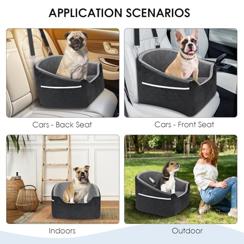 Mozvvco Hundesitz Auto Kleine Hunde - Ultraweich & Bequem Hunde Autositz Rückbank & Vordersitz - 2 in 1 Autositz Hund & Hundebett Auto mit Dickern Kissen - rutschfest, Abnehmbar, Waschbar - Schwarz