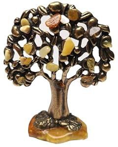 7cm Kleiner Metallbaum (Bronze/Messing) mit baltischem Bernstein | Edelstein-Baum