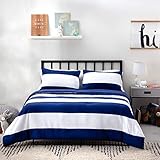 LINENSPA All Season Hypoallergenic Down Alternative Microfiber Comforter, Oversized King, Navy/White