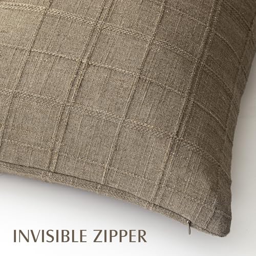Image of Foindtower Set of 1 Decorative Linen Check Throw Pillow Cover Neutral Farmhouse Vintage Cushion Cover Modern Boho Home Decor for Sofa Chair Couch Bedroom Living Room,20x20 Inch,Light Brown