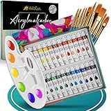 Kelthor Acrylfarben Set - 24 Künstlerfarben wasserfest - Mit Leinwand und Pinsel Set [10St.] -Farbe für Holz, Stoff, Stein, Keramik - Für Anfänger & Kinder - Inkl. Farbparlette & Leinwand