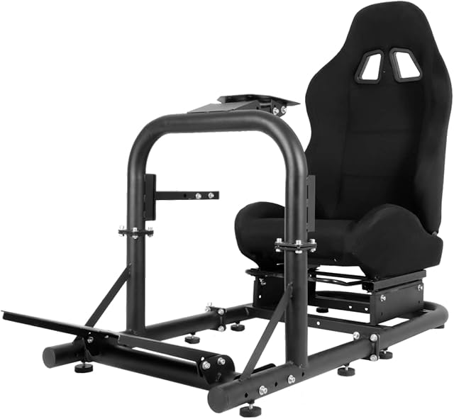 Dardoo Racing Simulator Cockpit With Ergonomic Black Seat Upgrade Stable Large Round Tube Height Adjustable Fit for Logitech G25 G27 G29 G920 Thrustmaster T80 T150 Wheel, Pedals, Shifter Not Include