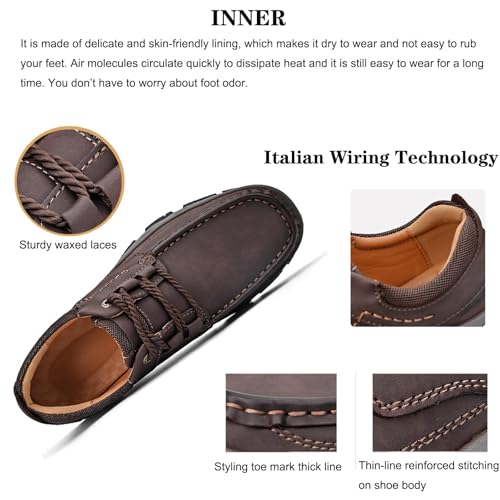 Men's Leather Lace Up Loafers Lightweight Breathable Slip On Casual Shoes Comfortable Non-Slip Fashion Walking Shoes4