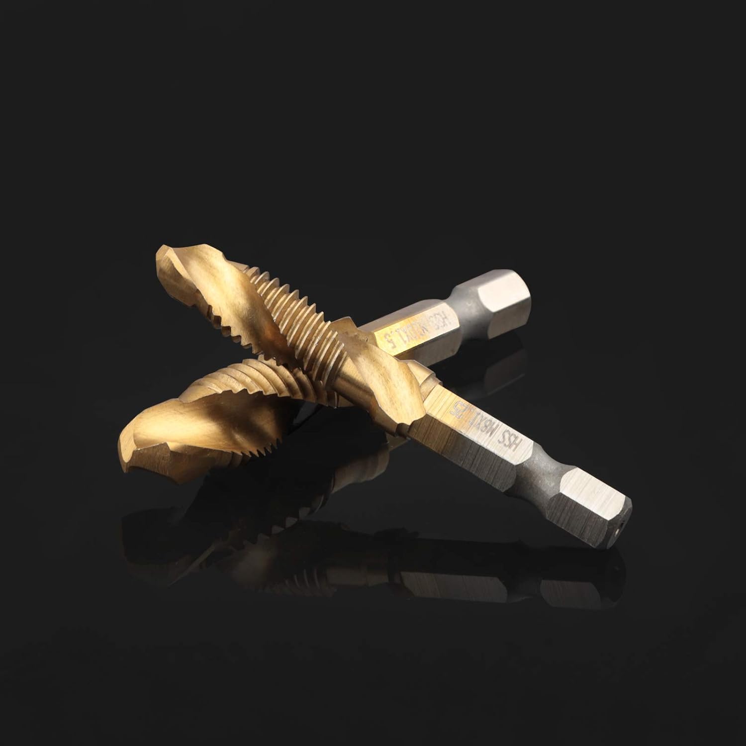 6 Pezzi Punte Trapano, Maschi Countersink Tap Drill Bit HSS Imposta Combinazione ​Attacco Filettare e Svasare l’imboccatura Innesto Esagonale Titanio Maschio per Filettare, M3/4/5/6/8/10