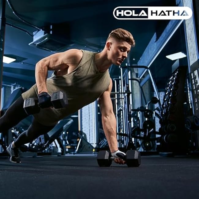 HolaHatha Hexagonal Dumbbell Free Hand Weight Set w/Rack