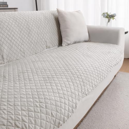 Image of HOKIPO Quilted Sofa Cover for 3 Seater for Seat & Back, 'Quilt Classic' Light Grey (IN-927-LGRY*2)