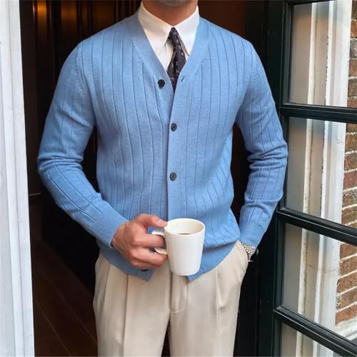 Men's Black V Neck Wool Clothing White Cardigan Business Knit Button Sweater4