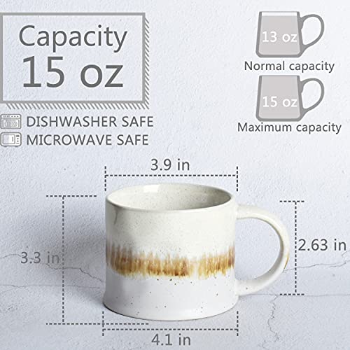 Bosmarlin Medium Ceramic Coffee Mug Set Of 2, 15 Oz, Big Stoneware Tea Cup For Office And Home, Dishwasher And Microwave Safe (Beige, 2) #TOP1