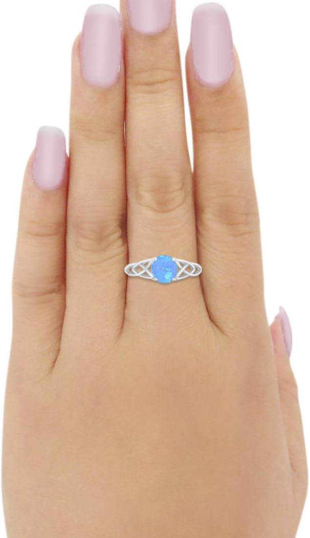 Blue Apple Co. Art Deco Ring 8mm Oval Cubic Zirconia Split Shank Twisted Trinity Ring Solitaire Statement Wedding Engagement Rings For Women 925 Sterling Silver Gifts For Her