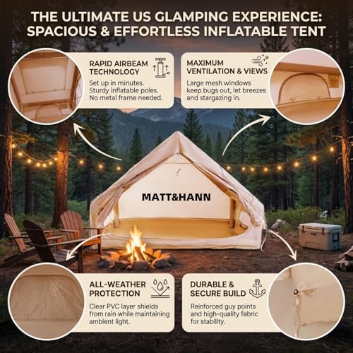 Image of Inflatable Glamping Tent for Family Camping, 4-6 Person Air Tent w /Skylight