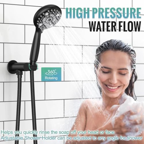 Image of SR SUN RISE Shower Faucet - 12 Inch Multifunctional High Pressure Shower Head System with Handheld Shower Head Fixtures - Valve Included - Matte Black