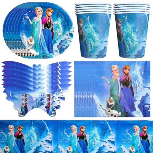 Freeze Cumpleaños Vajilla,Vajilla De Fiesta, Juego De 81 Vajilla Decorativa Para Fiesta De Cumpleaños, Diseño De Princesa De Hielo Suministros Para Fiestas Platos Servilletas Vasos Decoración