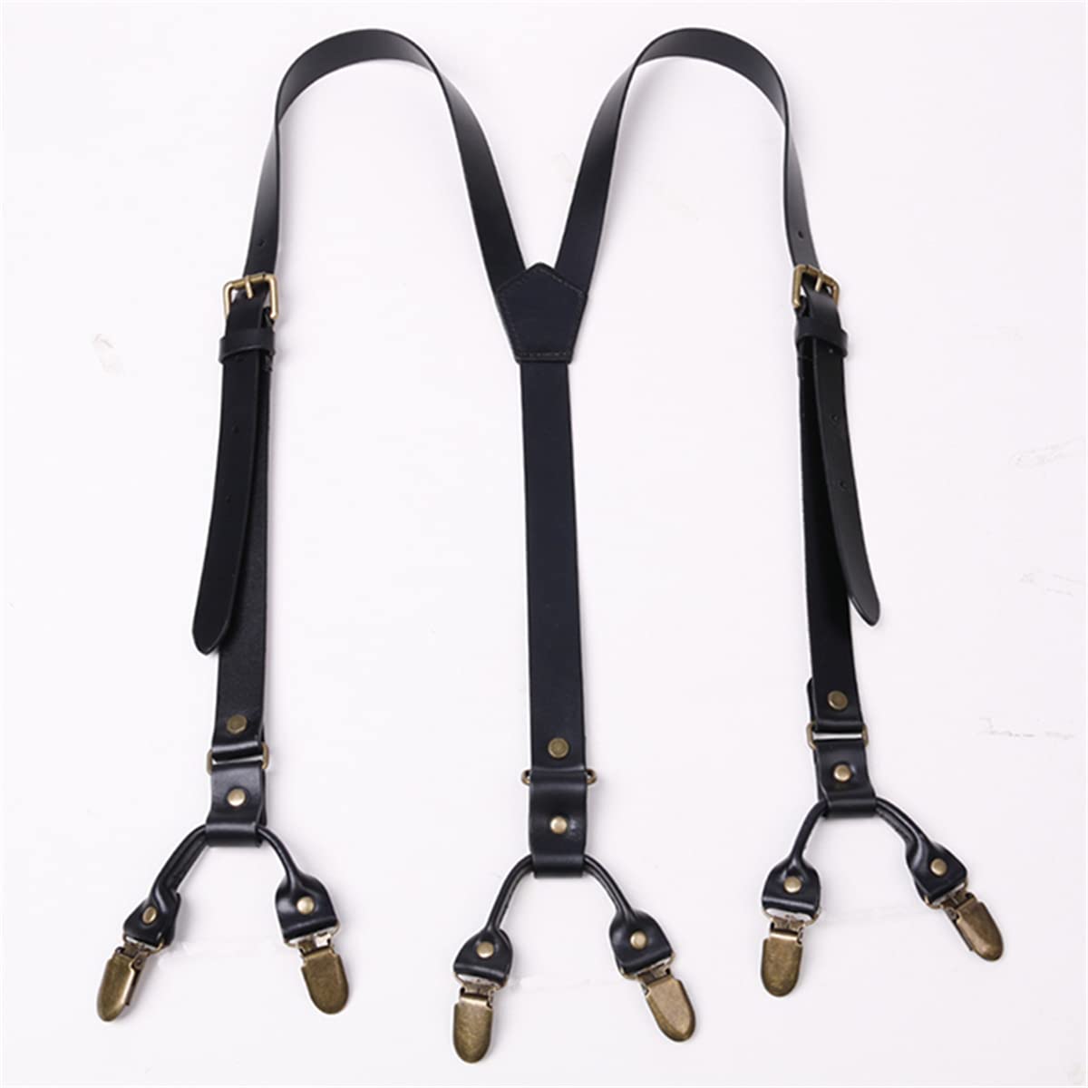 Tirantes para Hombre, Tirantes de Cuero Resistentes en Forma Y Menu2019 (6 Clips metálicos, Correas Ajustables)(Black)