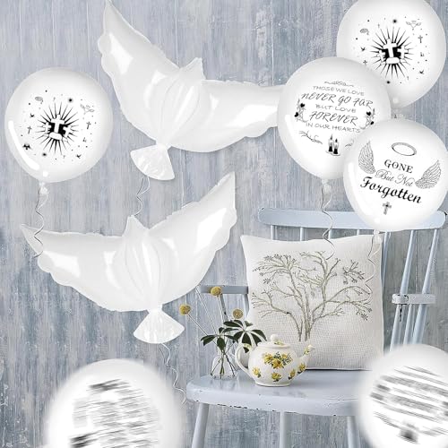 Image of 4PCS White Dove Balloons and 35PCS Memorial Balloons to Release in Sky Memorial Balloon for Release Happy Heavenly Balloon for Condolence, Funeral, Anniversary, Remembrance Services