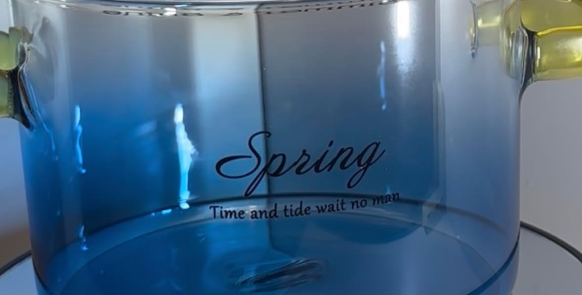 Simmer Pot Blue Glass, Hand Designed Simmer & Shine with Lid and Yellow Handles, 50 Fluid Ounces, Includes 3 Homemade Natural Aromatherapy Blend Kits