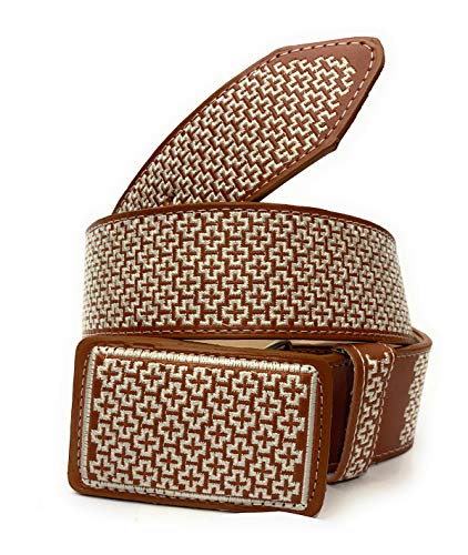 Men's Silver Embroidered Western Cowboy Rodeo Belt, Cinto Charro Bordado Plateado Cinto Vaquero (36, Natural)