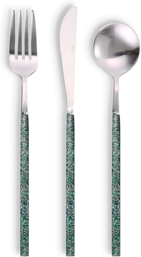 Ordi-Stix Handmade Fully Glitered Dinner Cutlery Set 3P (Spoon, Fork, Knife) Flatware Set (Hologram)