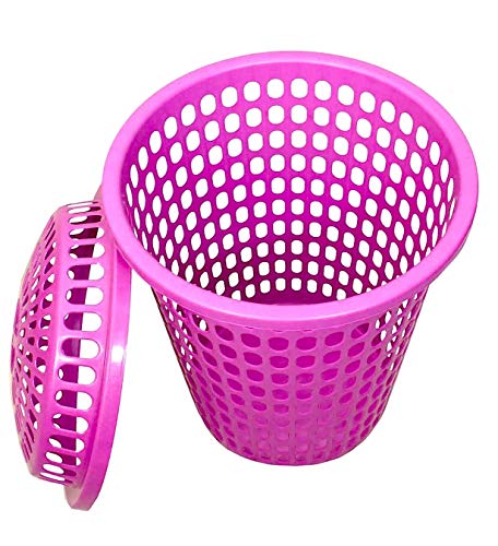 Image of Plastic Laundry Basket With Lid Big Size For Clothes 50 Litre Hamper Bag Dress Storage Toys Organiser Cover Combo With Cap Heavy Duty Round Shape (1 Pcs, Pink)