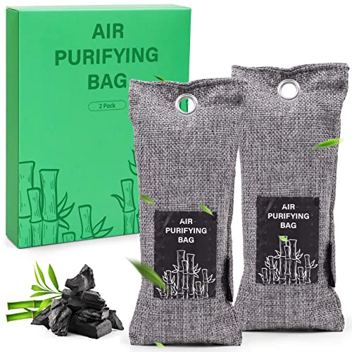 Bolsa de Carbón Activo De Bambú, Deshumidificador Y Purificador De Aire 2 x 75g Ambientador Natural Eficaz y Desodorante para Eliminar los Olores De Armario, Cocina, Zona de Mascotas, Zapatos
