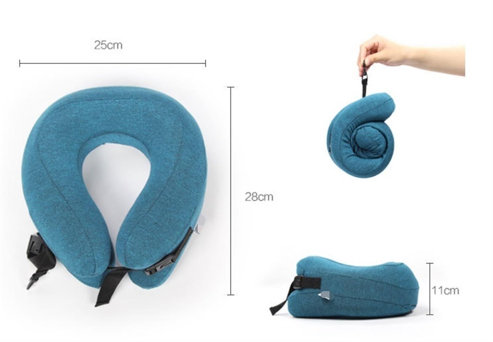 Cuscino da Viaggio in Memory Foam, Cuscino da Viaggio in Cotone Regolabile, Pieghevole per Aereo E Auto(Blue-B)