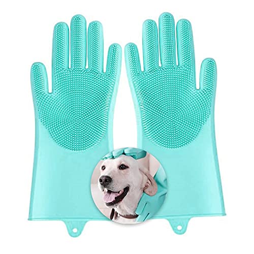 VSV stoage Pet Grooming Gloves for Bathing & Hair Removal, Dogs & Cats Bath Shampoo Brush, Durable Silicone Scrubber Massage Glove for Horse Shower, Soft Spiky Scrubber Waterproof 2 Pack (Green)
