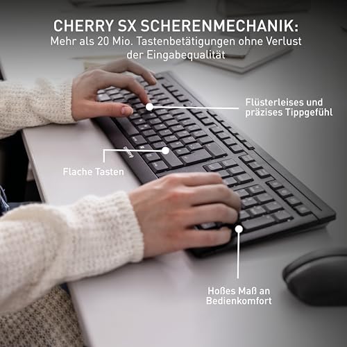 CHERRY STREAM DESKTOP RECHARGE, Kabelloses Tastatur-Maus-Set, Schweizer Layout (QWERTZ), 2,4 GHz Funk, Leiser Tastenanschlag, Wiederaufladbar, Schwarz