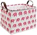 HIYAGON Rectangular Storage Box Basket for Baby, Kids or Pets - Fabric Collapsible Storage Bin for Organizing Toys,Nursery Basket,Clothing,Books, Gift Baskets (Pink Elephant)