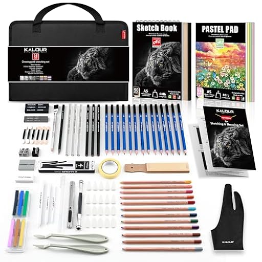 KALOUR Juego de Arte de Dibujo y Boceto de 95 Piezas con Libro de Bocetos de 3 Colores y Papel Pastel – Lápices de Grafito, Carbón y Pastel – Kit Completo de Artista para Principiantes y Profesionales | Ya disponible en tu tienda friki favorita! En mundofriki.es!