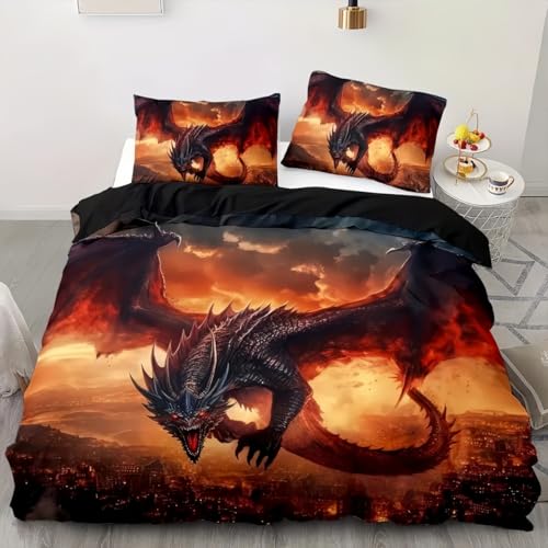 TKCQX Parure de Lit 140x200 Enfant Dragon 3D Housse de Couette Enfant GarçOn Adolescent Adulte Parure de Lit PtéRosaure Housse de Couette 1 Personne en Microfibre avec...