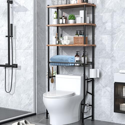 Over-The-Toilet Storage Shelves, 4-Tier Bathroom Organizer Shelf Over Toilet with Adjustable Feet...