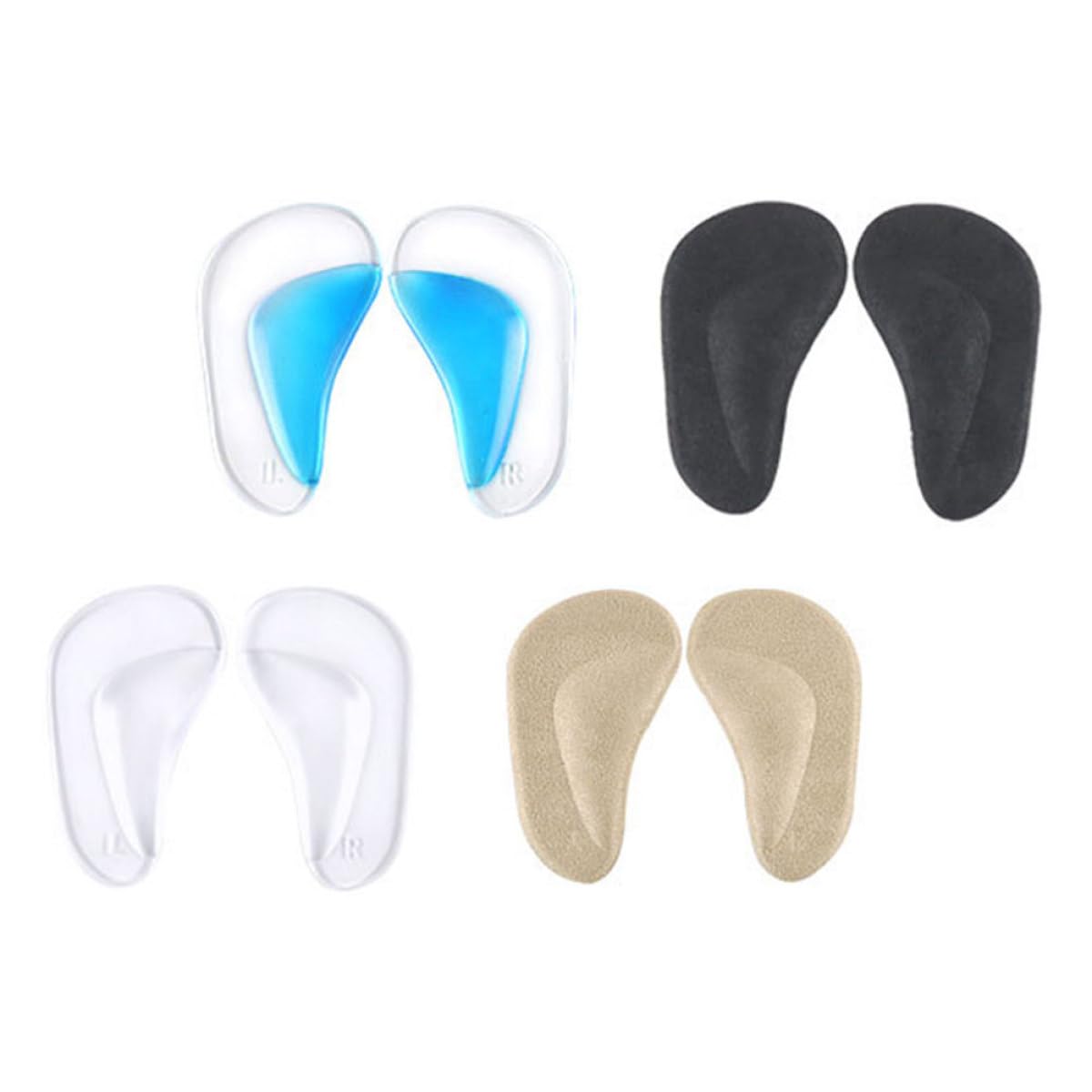 Gel Arch Support Insoles 4 Pairs for Flat Feet Correction and Blue Gel Foot Arch Cushions with Fabric Cover