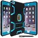 IPAD AIR 2 CASE, E LV iPad Air 2 Case Cover, Hybrid Dual Layer Armor Defender Protective Case Cover with 1 Black Stylus for iPad Air 2 - [BLACK/TURQUOISE]