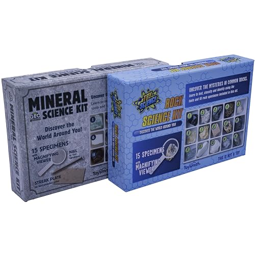 Toysmith STEM Rock & Mineral Science Kit for Kids – 30 Geology Specimens with Magnifying Viewer, Identification Guide & Testing Tools – Educational Toy for Young Geologists, Ages 8+