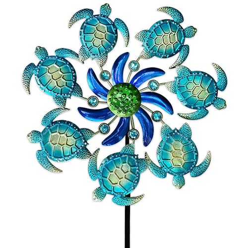 COOZZYHOUR 39' Sea Turtle Wind Spinners Garden Stake-Ocean Theme Outdoor Decorations- Metal Stake Yard Spinner-Wind Sculpture Yard Art Decorations for Patio,Swimming,Lawn & Garden Decor