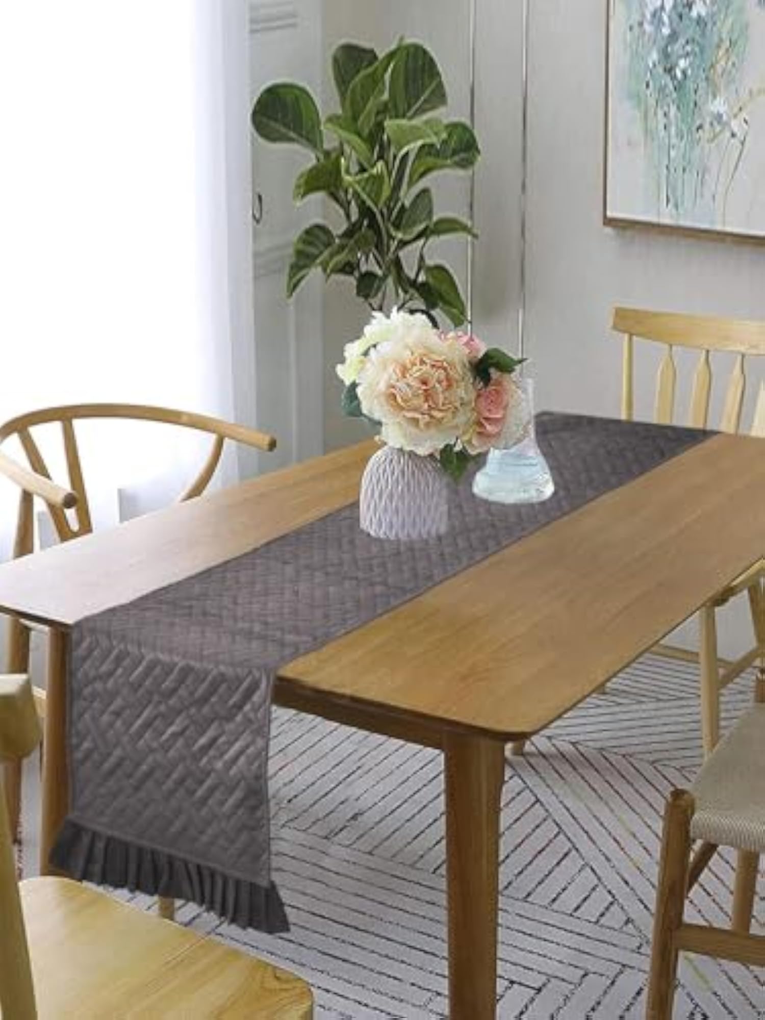 Velvet Quilted Table Runner with Frill