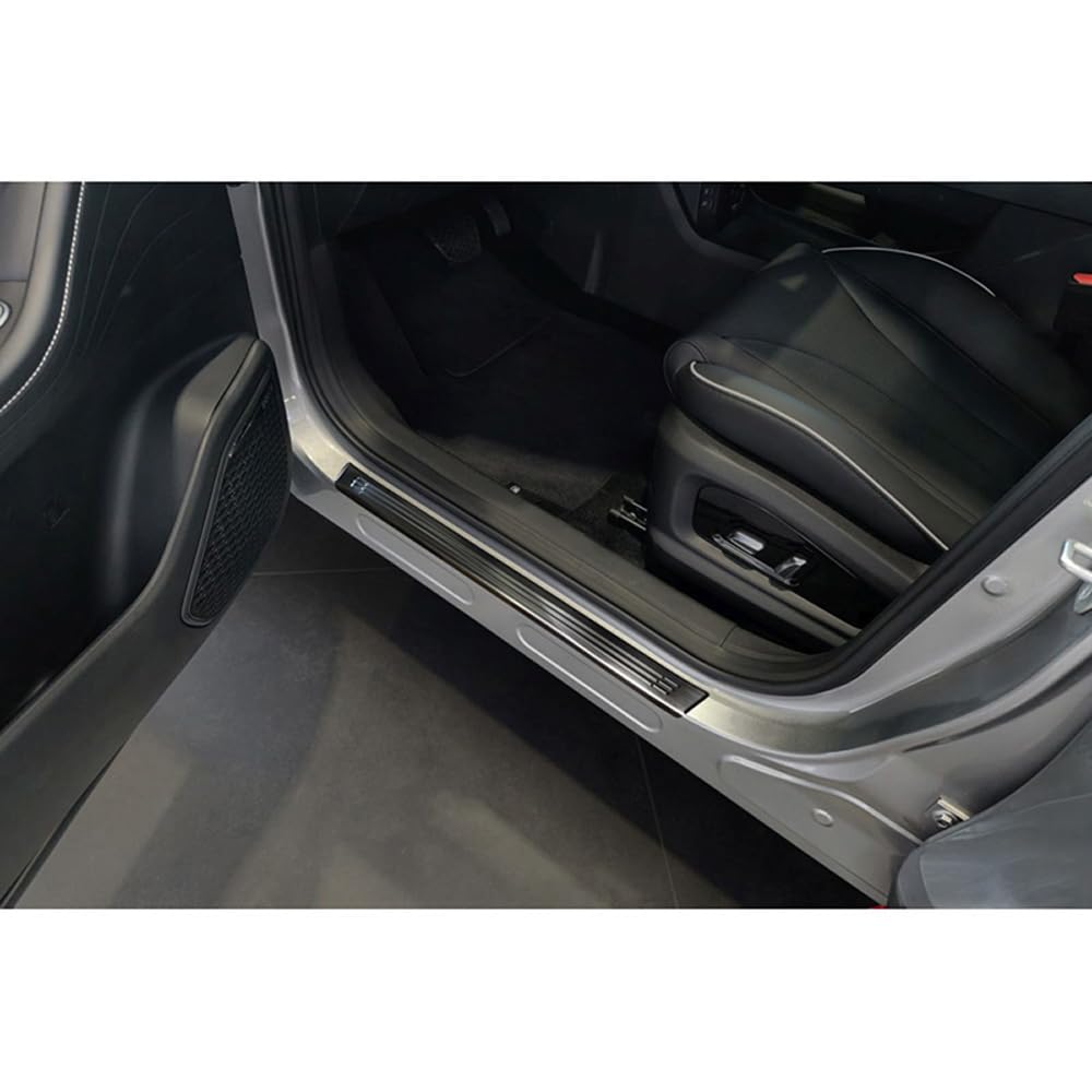 Avisa Black Stainless Steel Door sill protectors compatible with Omoda 5 2024- - 'Lines' - 4-pieces