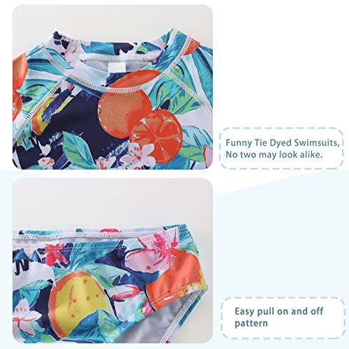 Image of Girls Long Sleeve Rash Guard Set Tie Dye Bathing Suits Two Piece Swimsuits for Kids Swim Shirts 3-16 Years