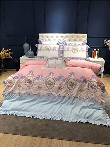 RONGXIE Dream Princess Pink Bedding set Crown Bow Embroidery Egyptian cotton Duvet Cover Bed Linen Bed sheet Pillowcases